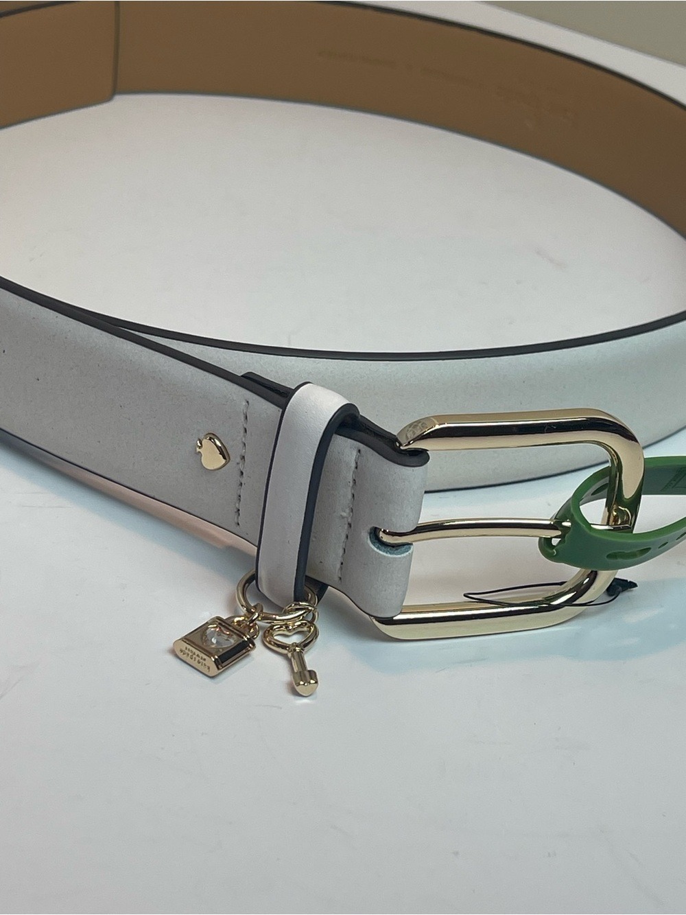 NWT Kate Spade New York Genuine Leather Belt with Lock and Key Charm Sz L Cream